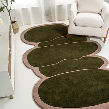 Whimsical Modern Border Geometric Handwoven Wool Area Rug